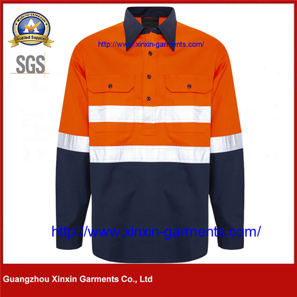 Hi-Vis Cotton Drill Shirt – Orange Navy W2431