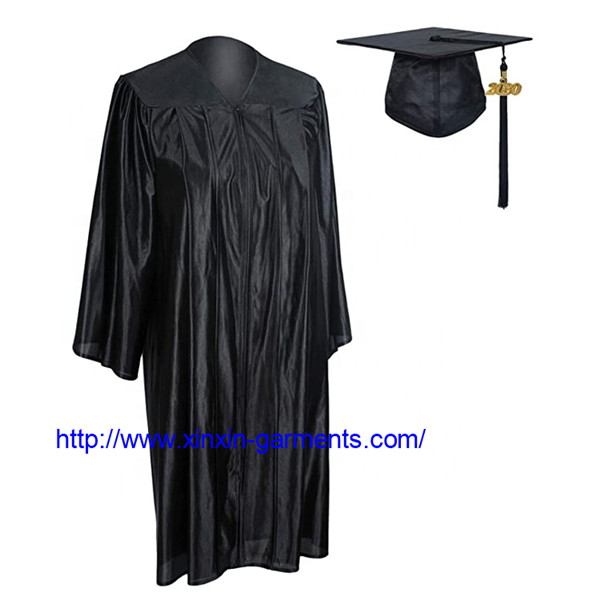 Wholesale Black Shiny Graduation Gown and Cap for School Uniform with Tassels (U193)