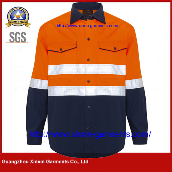 Cotton Drill Taped L S Ripstop Shirt – Orange Navy W2418